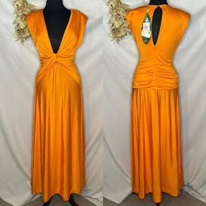FARM Rio Vibrant Orange Twist-Front Maxi Dress